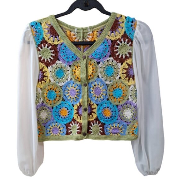 Tops - Handmade crochet top! With cream sleeves. Very boho and hippee.